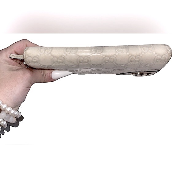 🤍 Gucci GG Guccisima Long Wallet Snap Zipper Gold GG with Chain WOC Bone Beige - Picture 10 of 13